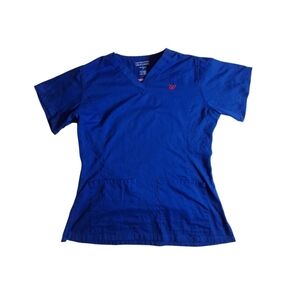 Walgreens Scrub Top Womens Medium Blue High Performance Uniforms Employee Shirt